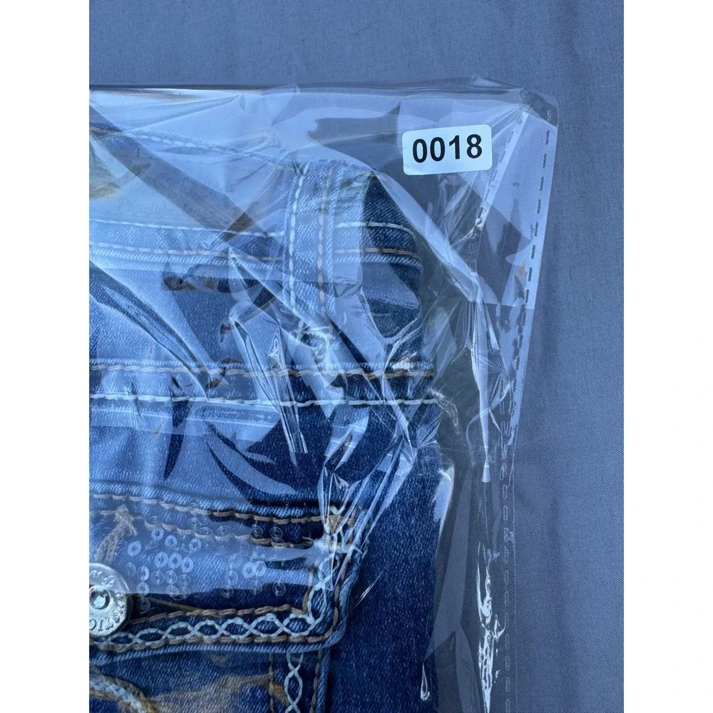 Justice Girls Premium Jeans Dark Wash Sequin Rhinestone Embellished Size 7R Blue